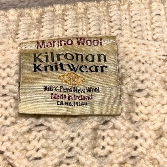Kilronan Knitwear 100% Irish Merino Wool Button Sweater 3/4 Sleeves Cream Size M - Picture 7 of 16